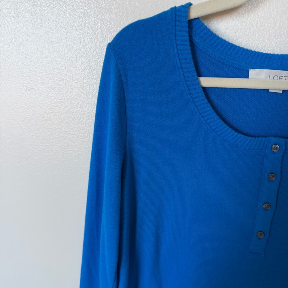 LOFT Royal Blue Henley Long Sleeve - Picture 2 of 3